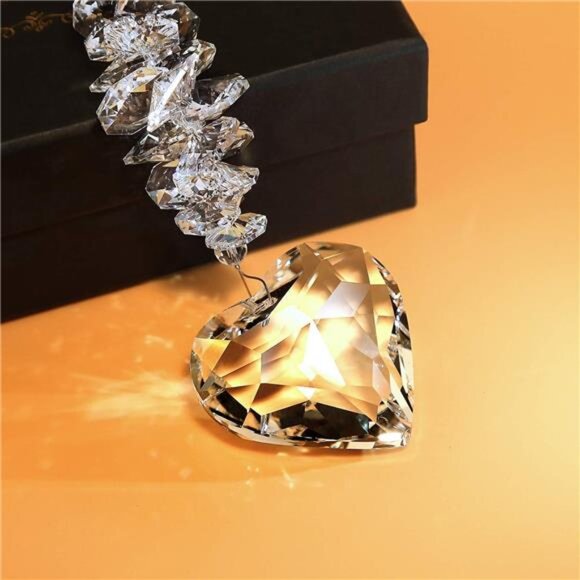 45mm Clear Glass Heart Crystal Ball Prism Pendant, Suncatcher - Picture 2 of 6